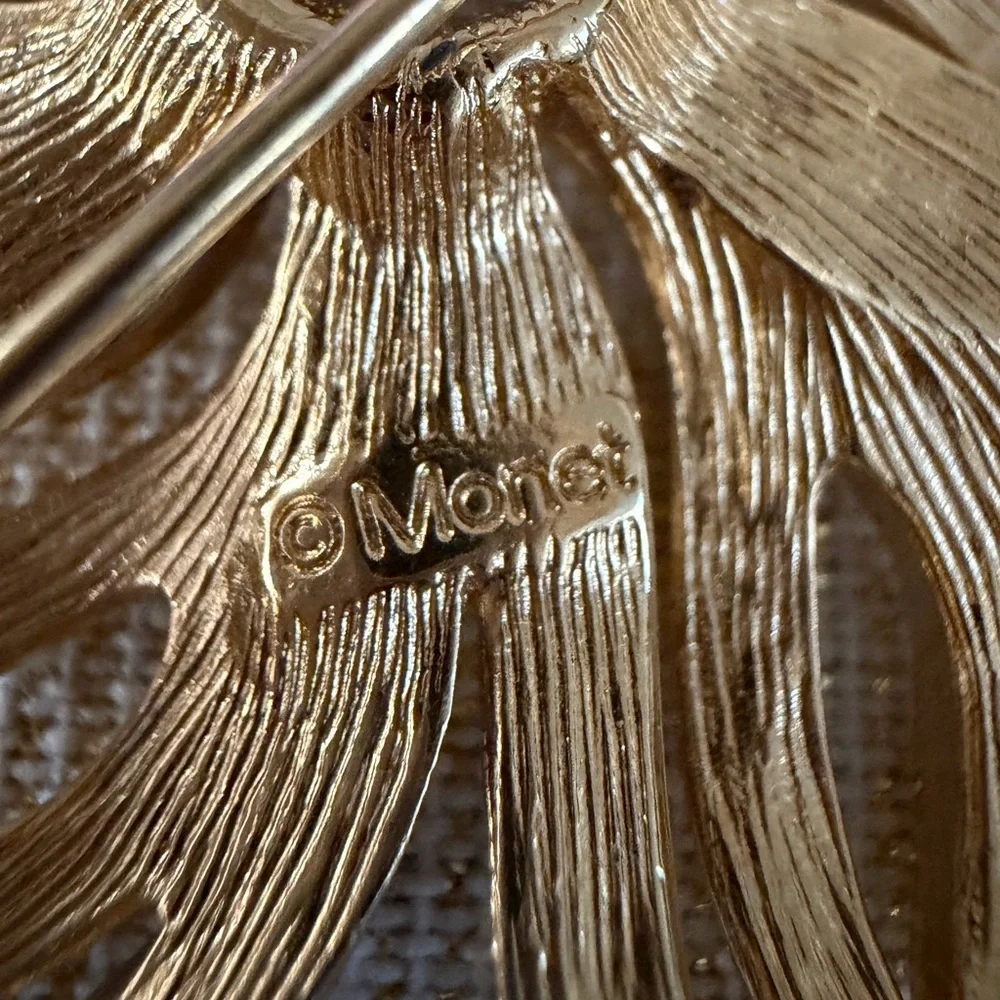 Vintage Monet Gold Flower Statement Brooch - Elegant Floral Pin for Women